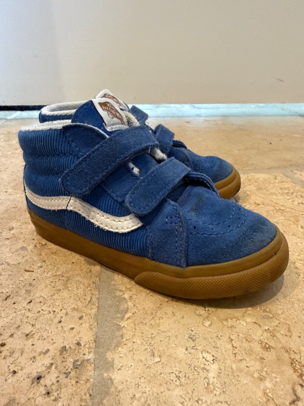 Vans Kids Blue High-Top Velcro Sneakers with White Stripe